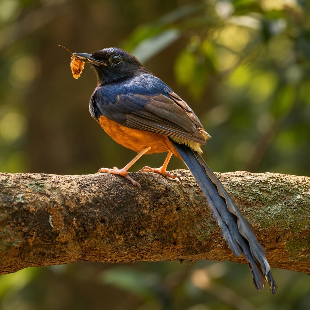 Sri Lanka shama bird photographed in the wild at Wilpattu National Park.